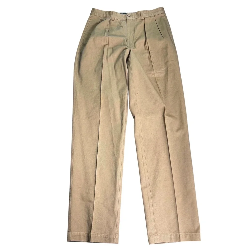 Polo Ralph Lauren Andrew Pant Mens 34x36 Tan Khaki Pleated Chino Cotton Casual